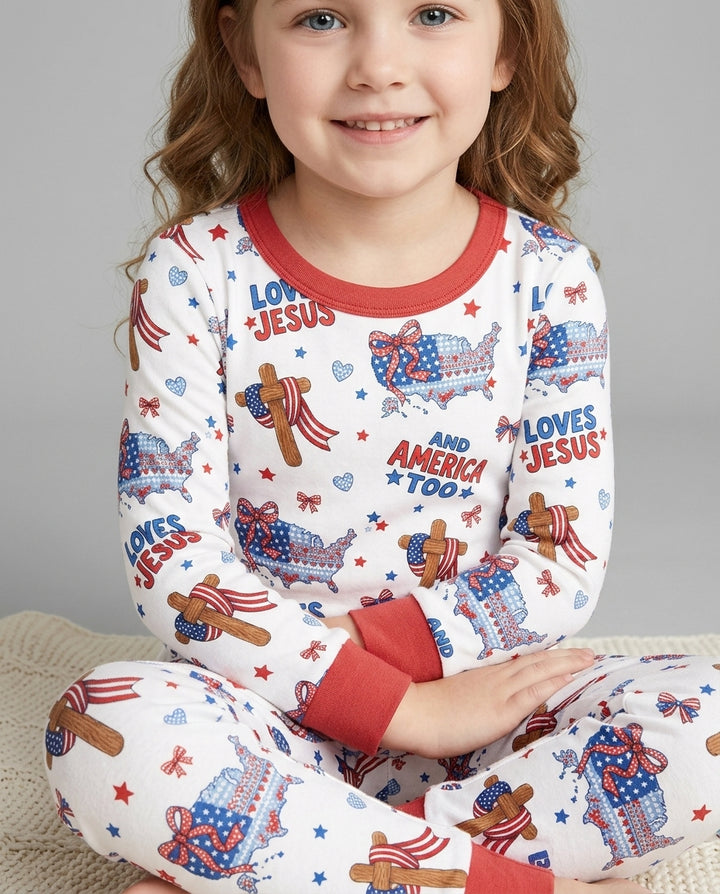 Loves Jesus And America Too Bamboo Two Piece Long Sleeve Pajama Set