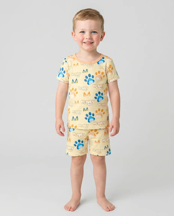 Custom Name Favourite Blue Dog Family Matching Bamboo Two Piece Short Sleeve Shorts Pajama Set