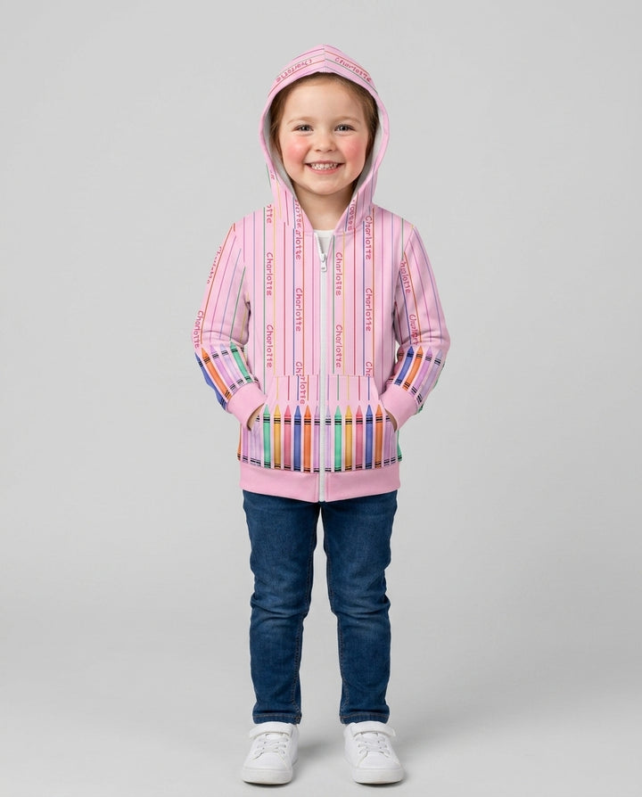 Custom Name Crayon Lines Bamboo Zip Hoodie
