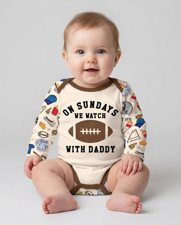 On Sundays We Watch Football With Daddy Family Matching Bamboo Bodysuit
