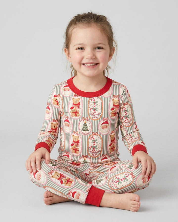 Teddy Bear Christmas Bamboo Two Piece Long Sleeve Pajama Set