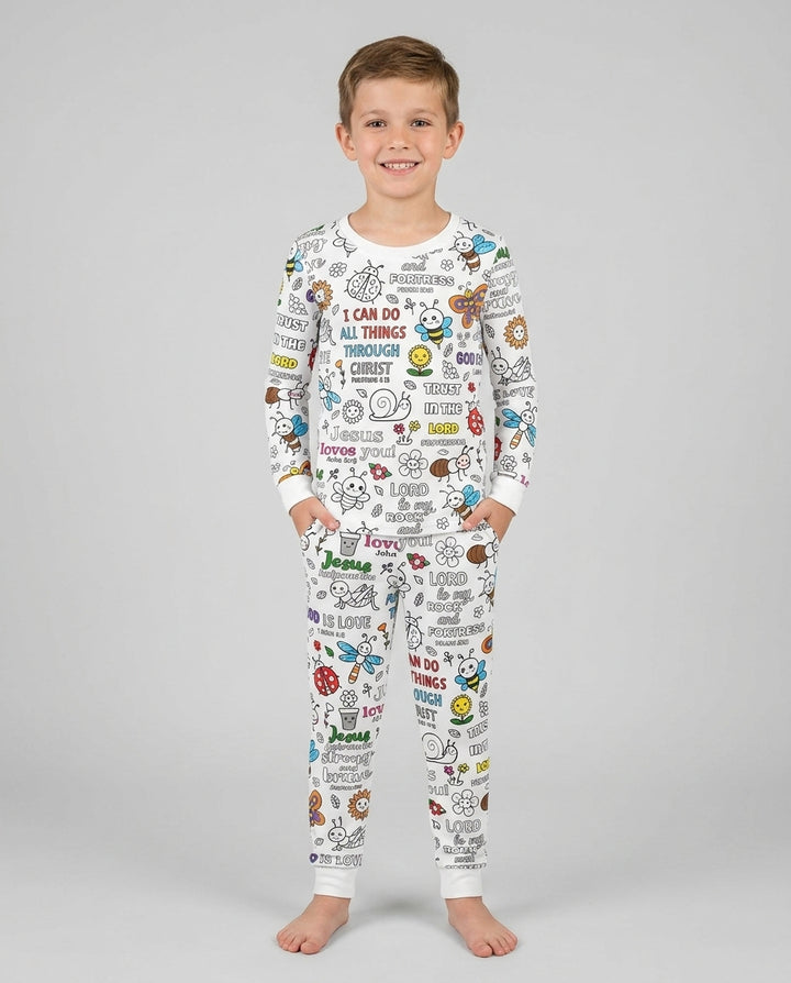 Joyful Garden Bible Verse Colorable Bamboo Two Piece Long Sleeve Pajama Set