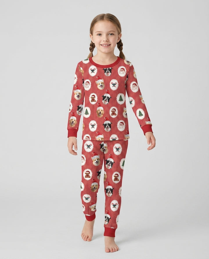 Custom Pet Face Christmas Cameo Bamboo Two Piece Long Sleeve Pajama Set
