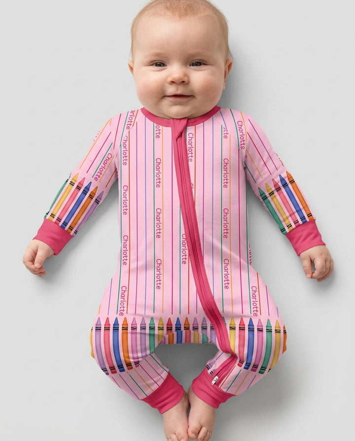 Custom Name Crayon Lines Bamboo Convertible Zippy