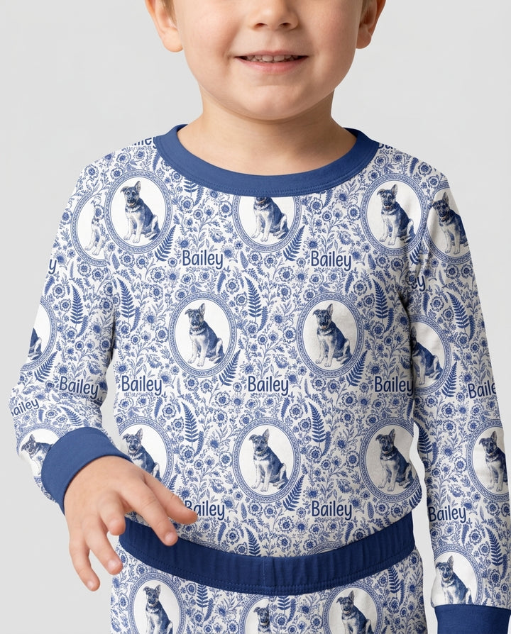 Custom Pet Photo Chinoiserie Garden Bamboo Two Piece Long Sleeve Pajama Set