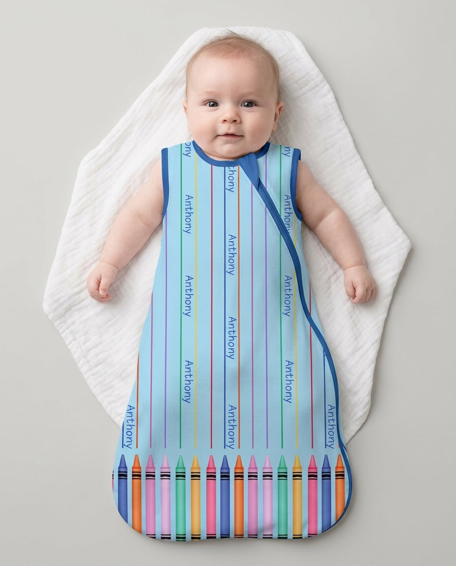 Custom Name Crayon Lines Bamboo Sleep Bag