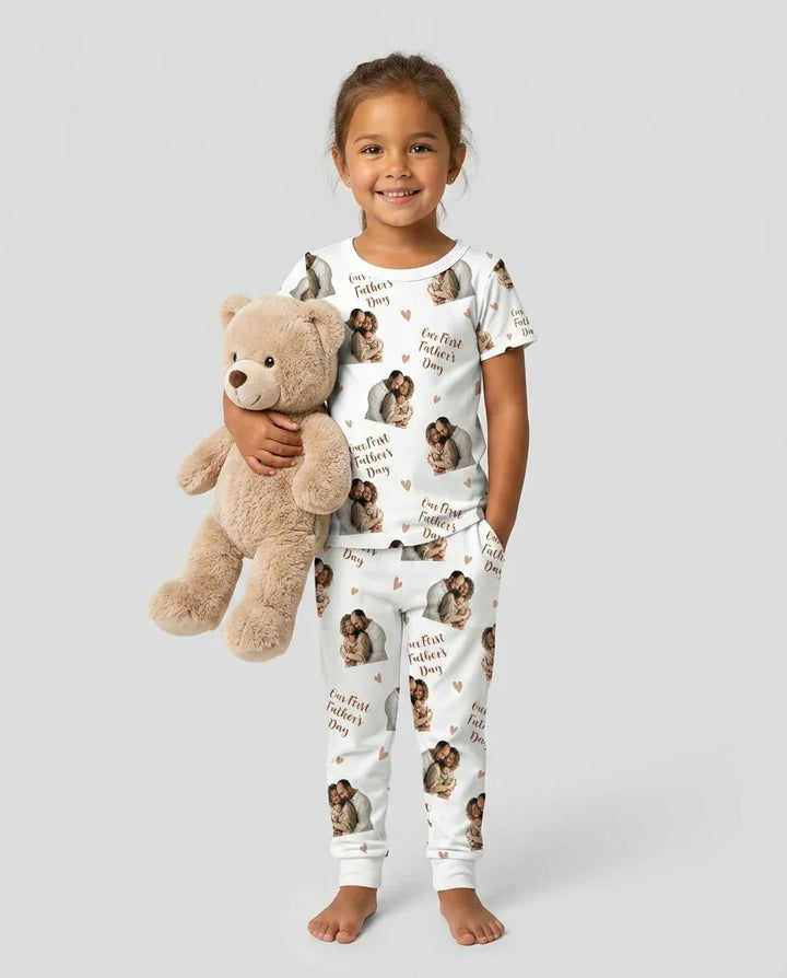 Custom Photo Our First as Parents Bamboo Two Piece Short Sleeve Pajama Set