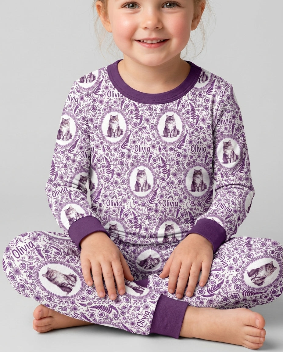 Custom Pet Photo Chinoiserie Garden Bamboo Two Piece Long Sleeve Pajama Set