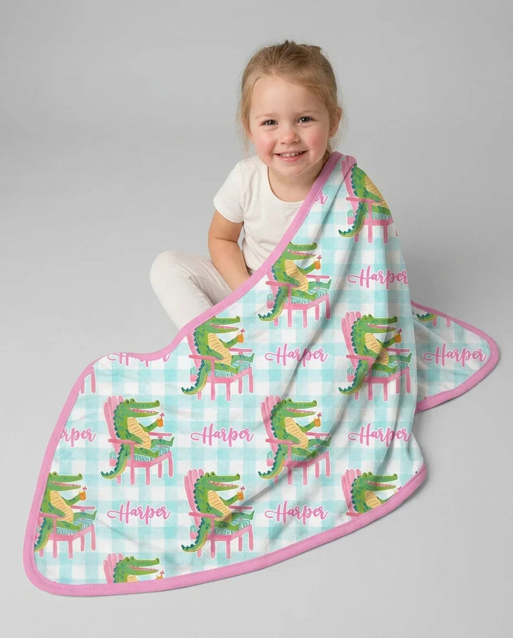Custom Name Preppy Later Gator Bamboo Blanket