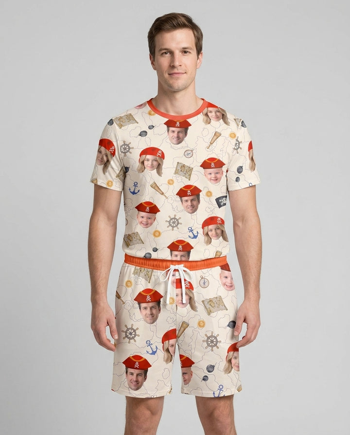 Custom Photo Treasure Map Adventures Family Matching Bamboo Men Short Sleeve Short Pajama Set