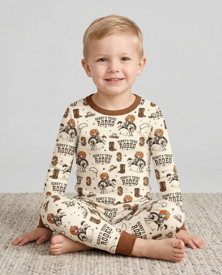 Custom Name Birthday Rodeo Bamboo Two Piece Long Sleeve Pajama Set
