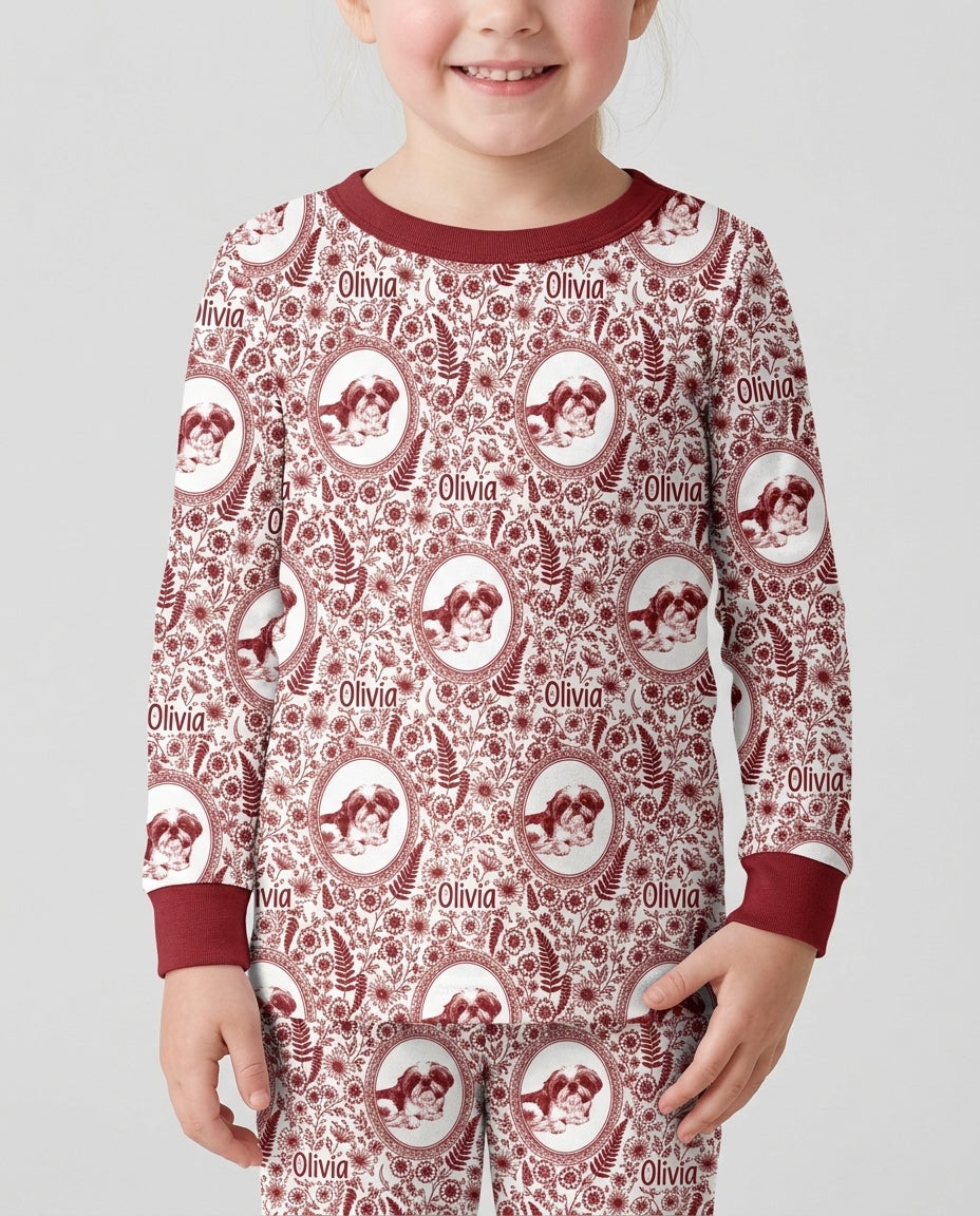 Custom Pet Photo Chinoiserie Garden Bamboo Two Piece Long Sleeve Pajama Set