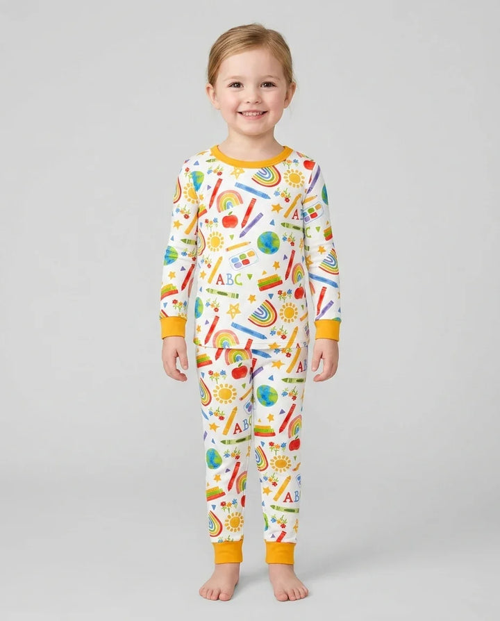 School Scribbles Bamboo Two Piece Long Sleeve Pajama Set