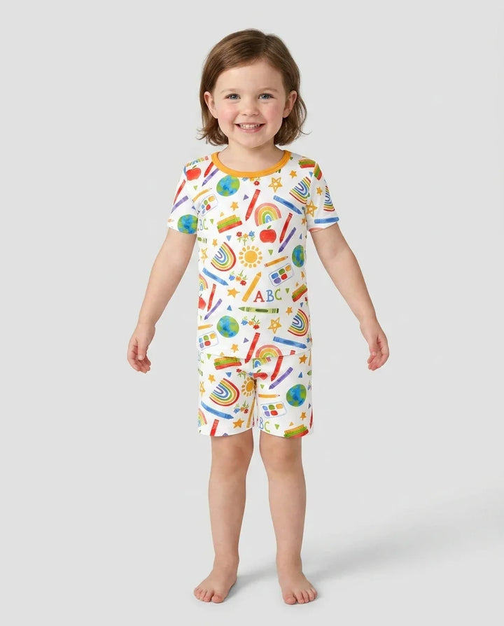 School Scribbles Bamboo Two Piece Short Sleeve Shorts Pajama Set
