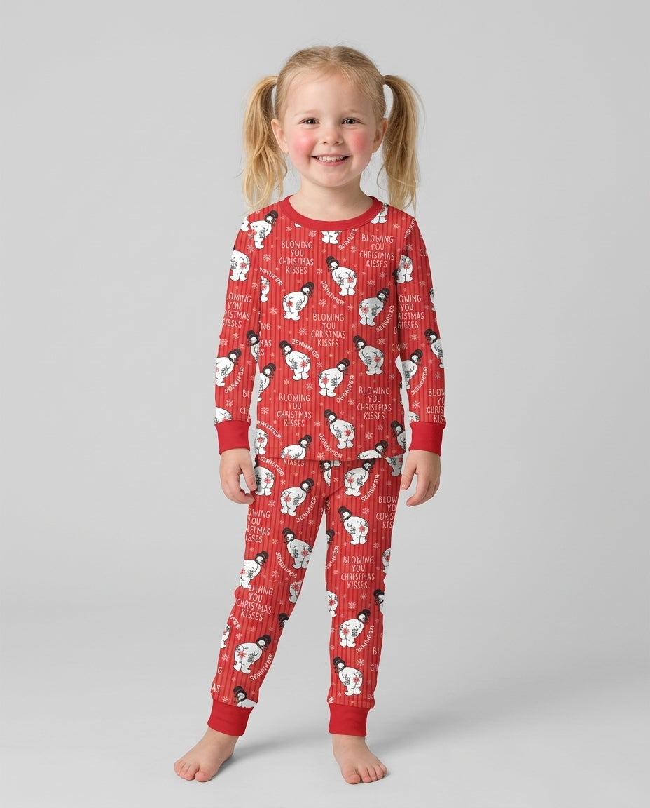 Blowing You Christmas Kisses Bamboo Two Piece Long Sleeve Pajama Set