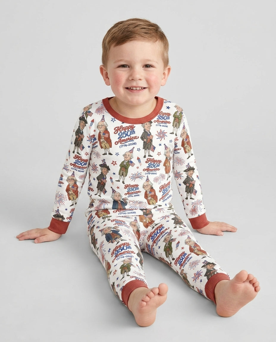Party Like It's 1776 Family Matching Bamboo Two Piece Long Sleeve Pajama Set