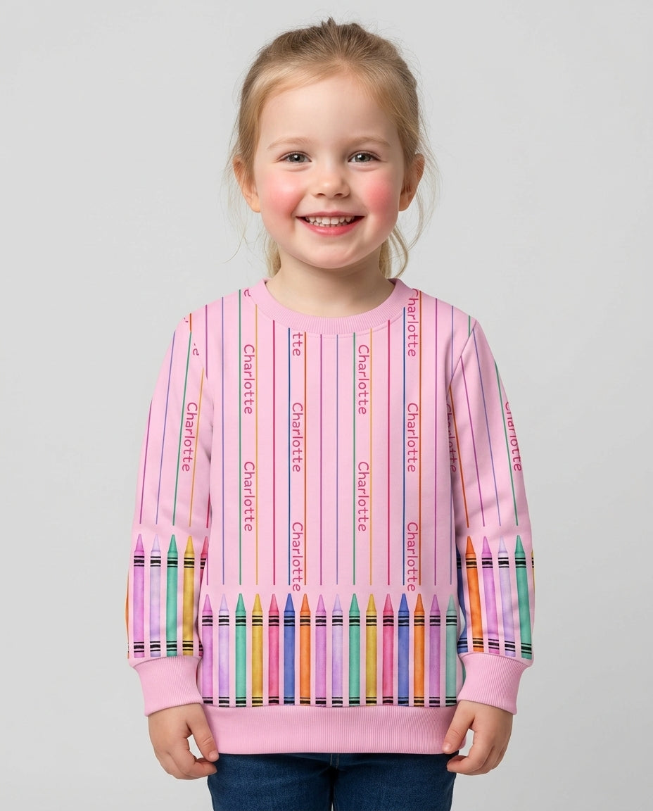Custom Name Crayon Lines Bamboo Crewneck Sweatshirt