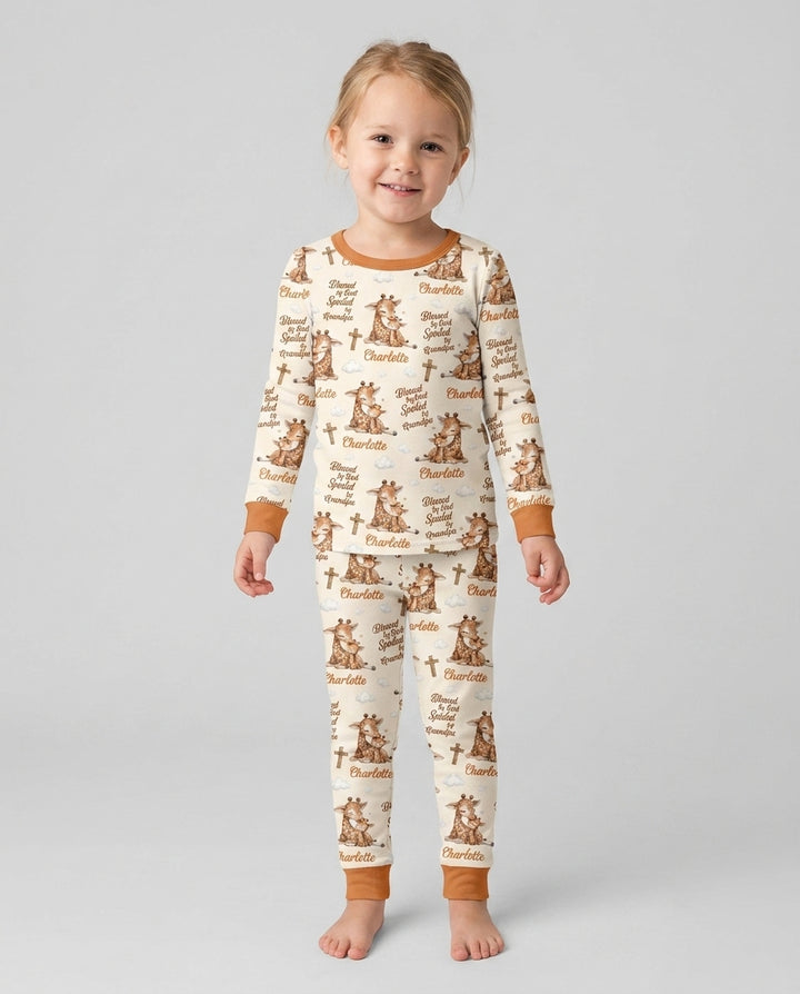 Custom Name Blessed By God Spoiled By Grandma Bamboo Two Piece Long Sleeve Pajama Set