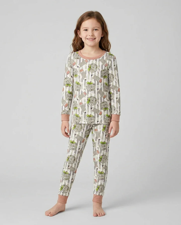 Custom Name Camo Apple Days Bamboo Two Piece Long Sleeve Pajama Set