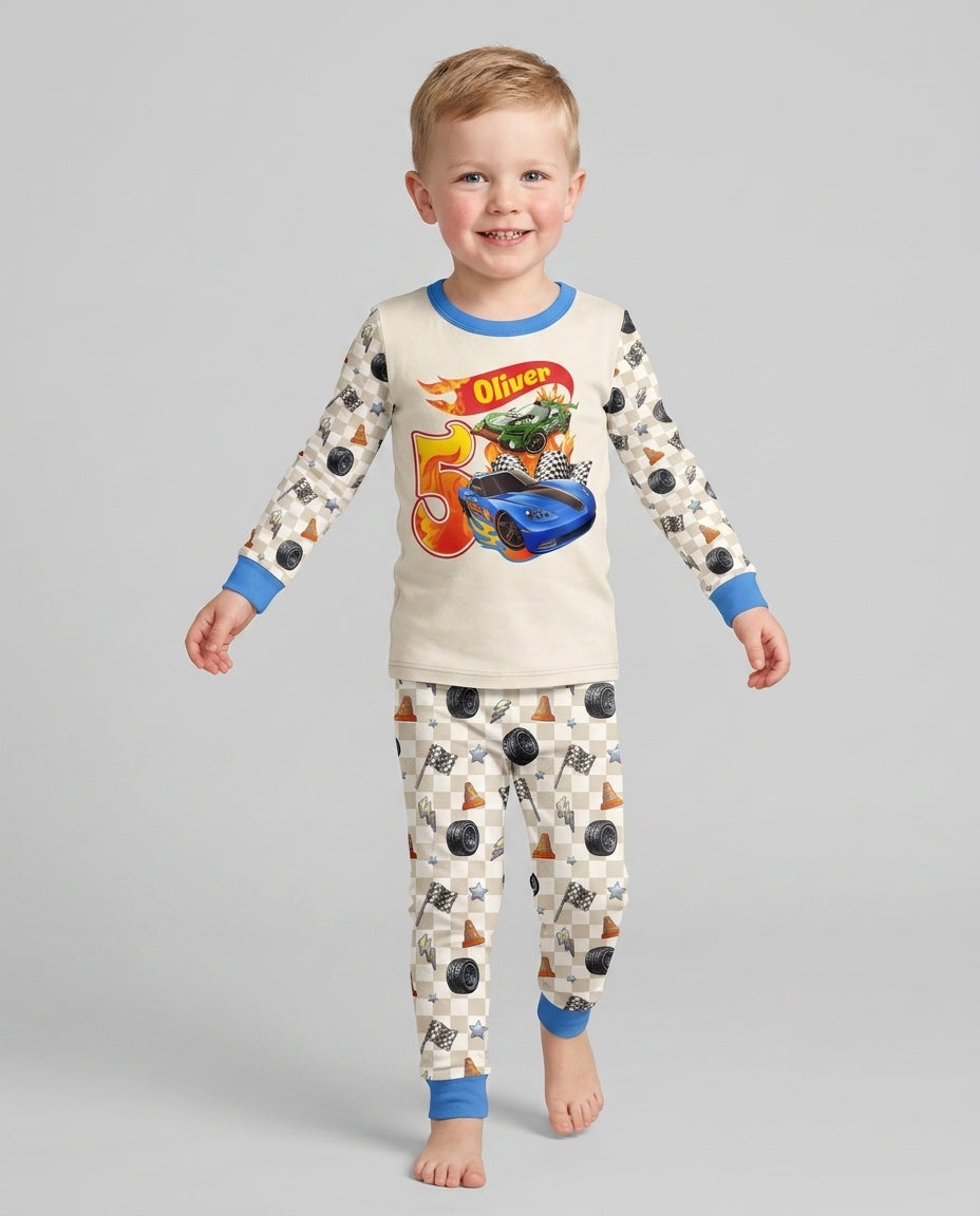 Custom Race Car Bamboo Two Piece Long Sleeve Pajama Set
