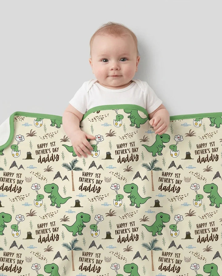 First Father's Day Daddysaurus Bamboo Blanket
