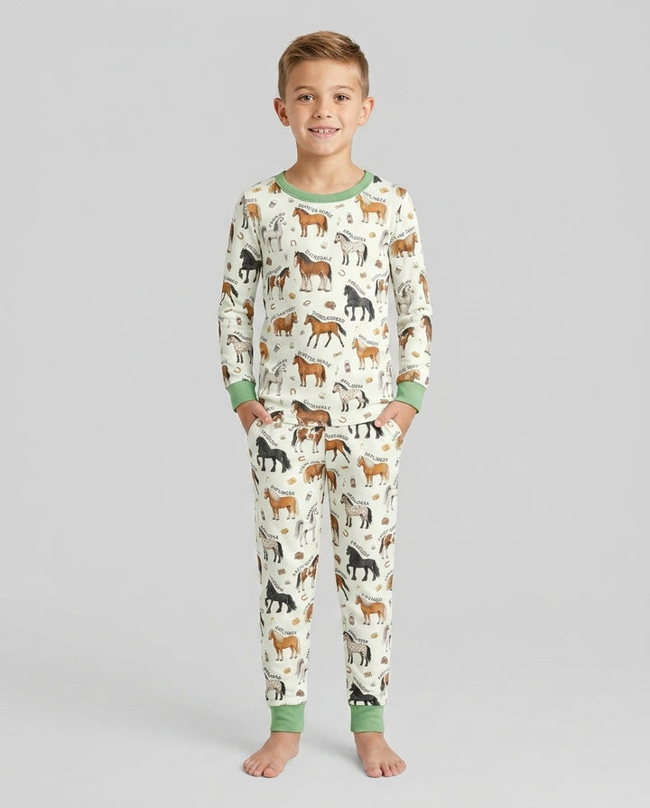 Types Of Horses Bamboo Two Piece Long Sleeve Pajama Set