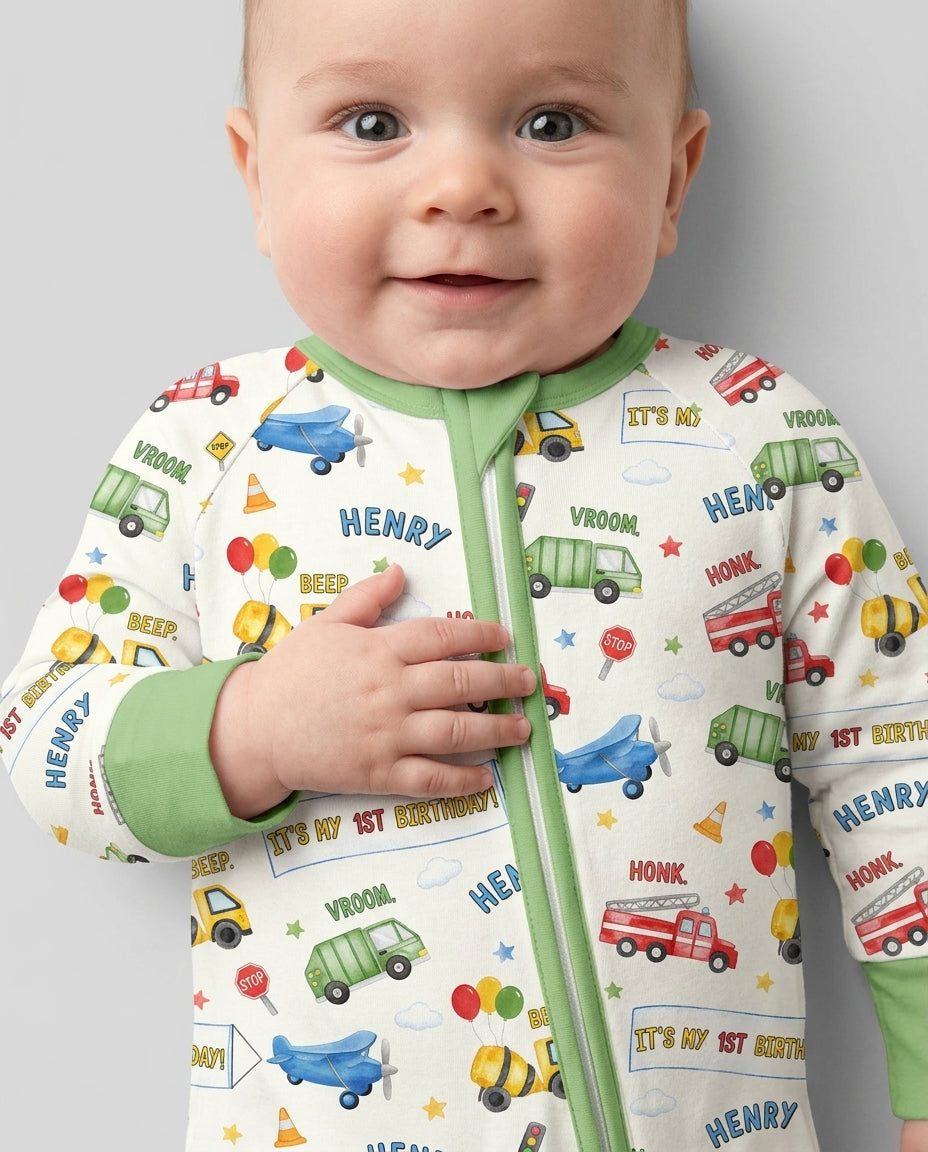 Personalized Transportation Birthday Bamboo Convertible Zippy