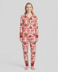 Pink Christmas Teddy Bear Plaid Mommy & Me Matching Bamboo Women Pajama Set