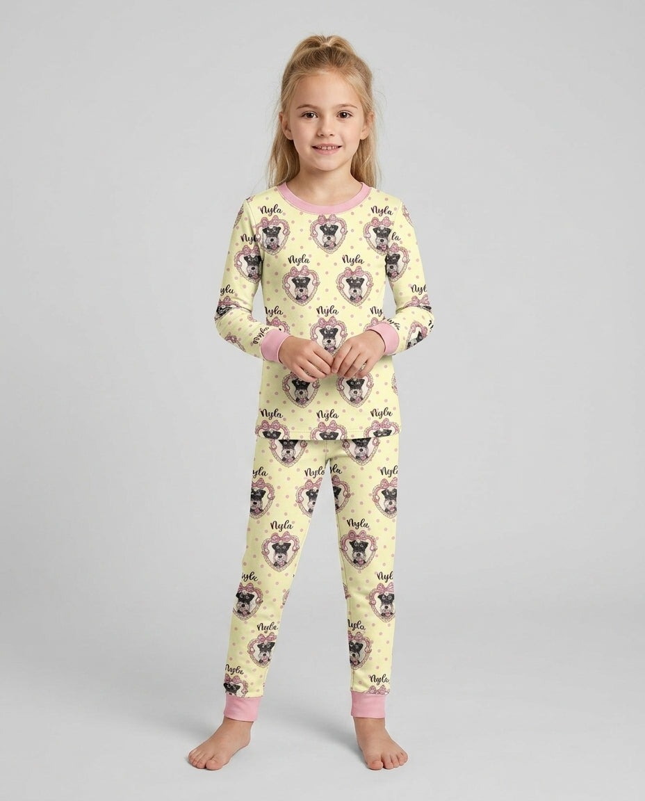 Custom Pet Photo Sweetheart Cameo Bamboo Two Piece Long Sleeve Pajama Set