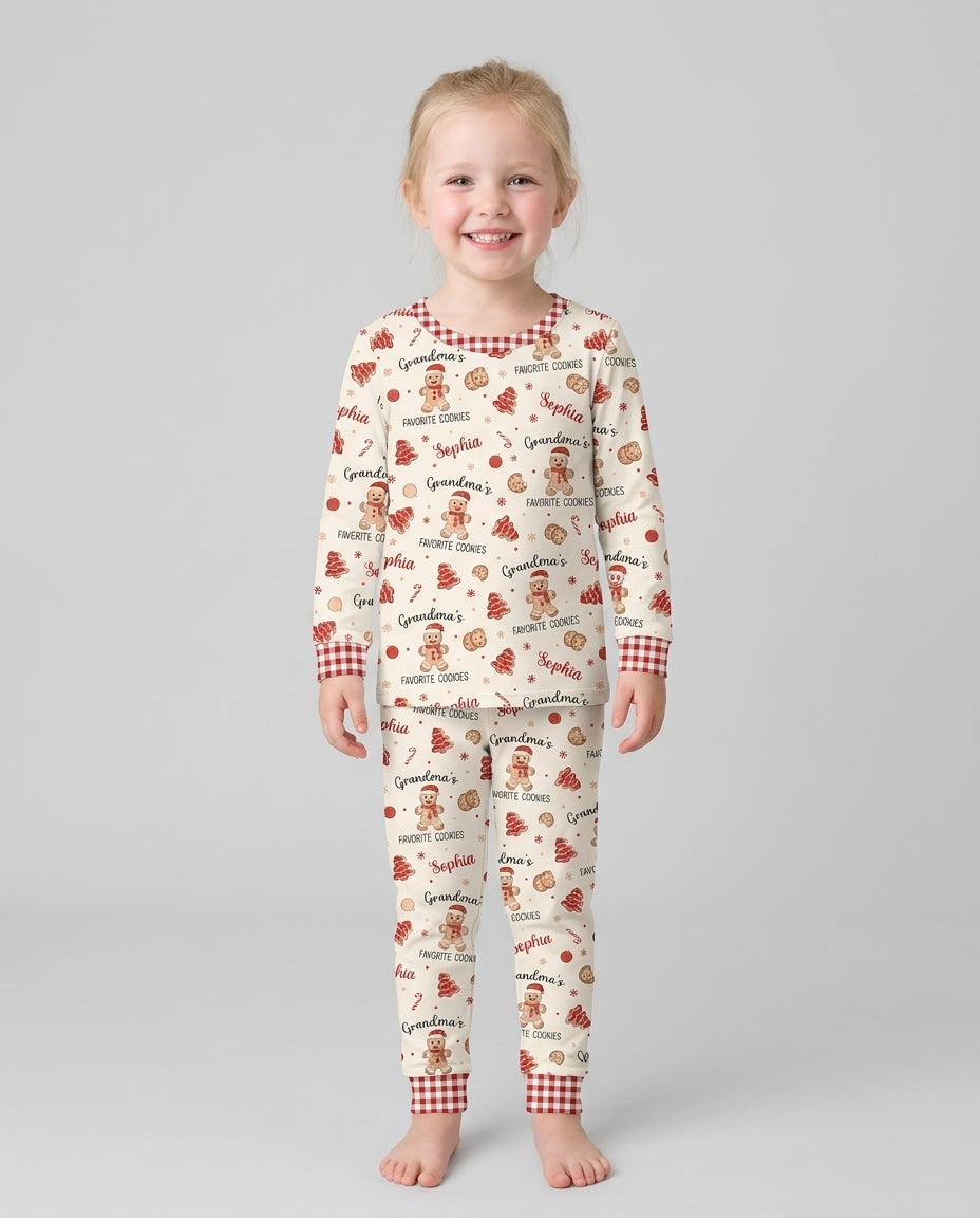 Custom Name Grandma’s Favorite Cookies Bamboo Two Piece Long Sleeve Pajama Set