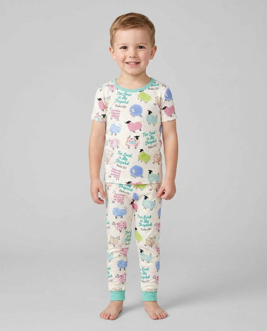 The Lord Is My Shepherd Psalm 23 Bamboo Two Piece Short Sleeve Pajama Set