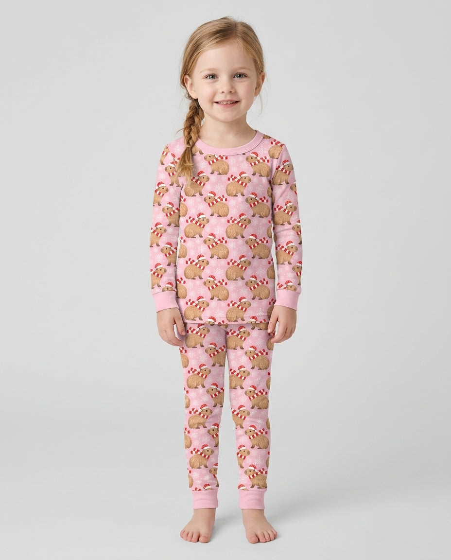 Holiday Capybaras Bamboo Two Piece Long Sleeve Pajama Set