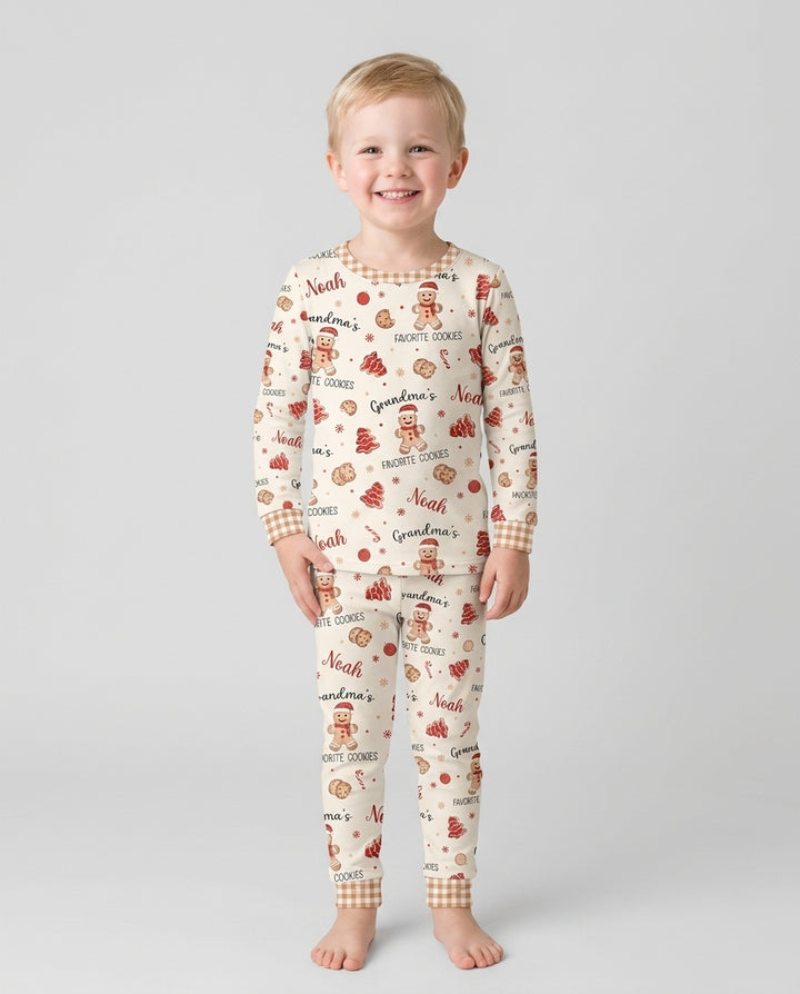 Custom Name Grandma’s Favorite Cookies Bamboo Two Piece Long Sleeve Pajama Set