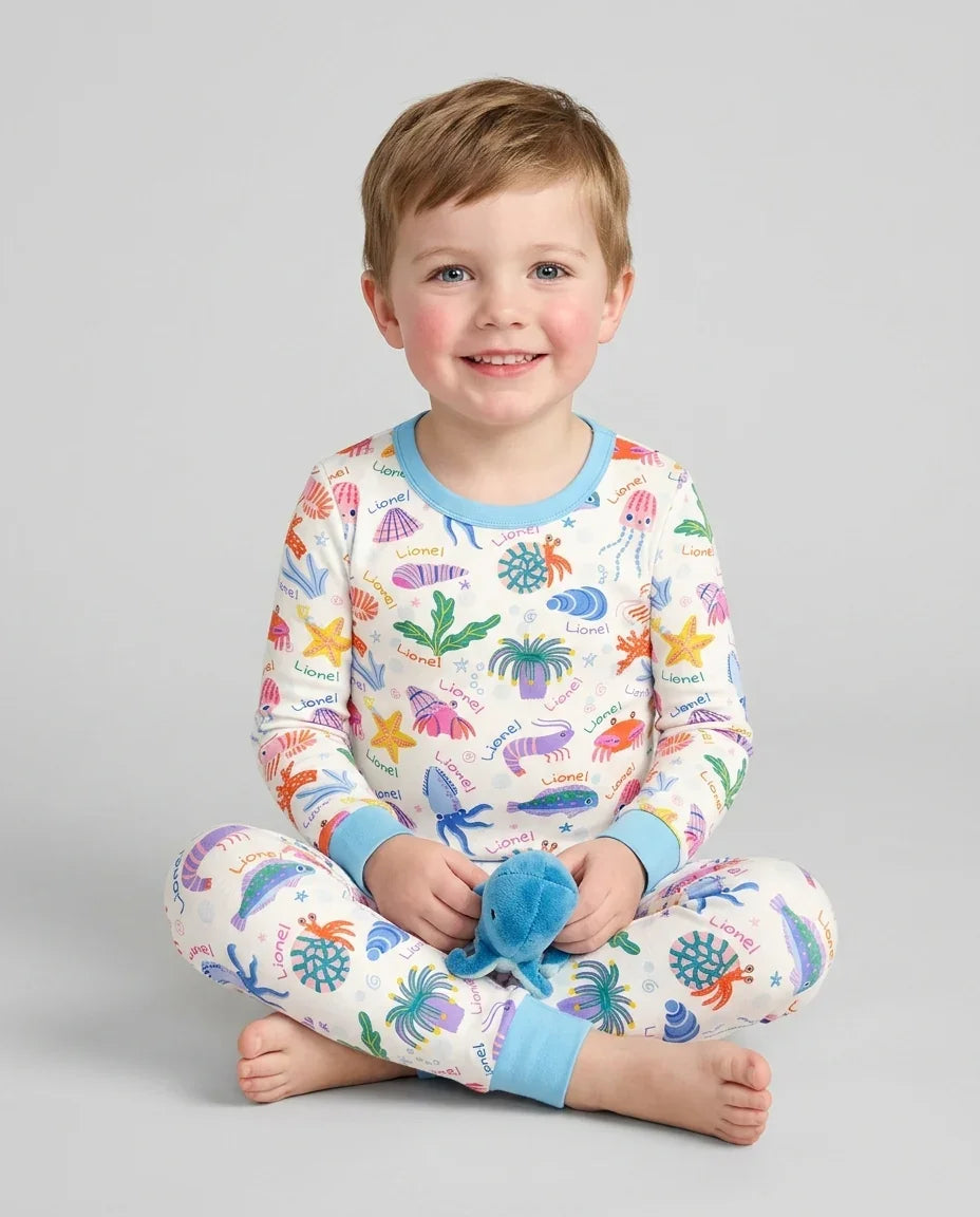 Tide Pool Pals Custom Name Bamboo Two Piece Long Sleeve Pajama Set