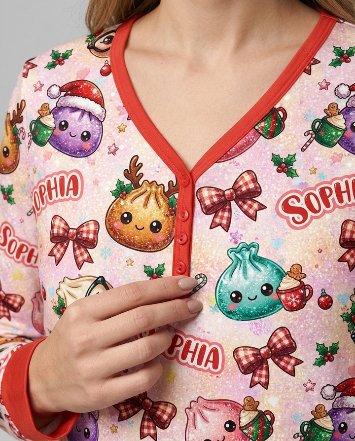 Custom Name Merry Christmas Dumpling Bamboo Women Pajama Set