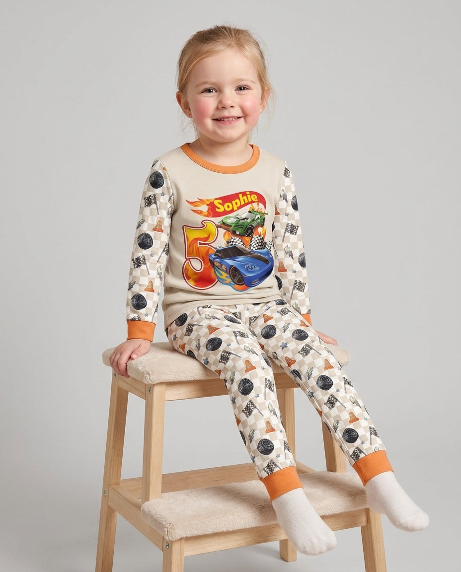 Custom Race Car Bamboo Two Piece Long Sleeve Pajama Set