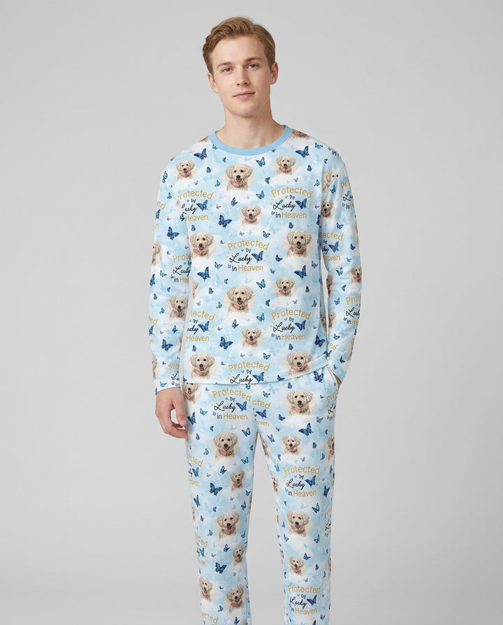 Custom Pet Photo Protected By Heaven Family Bamboo Men's Pajama Set