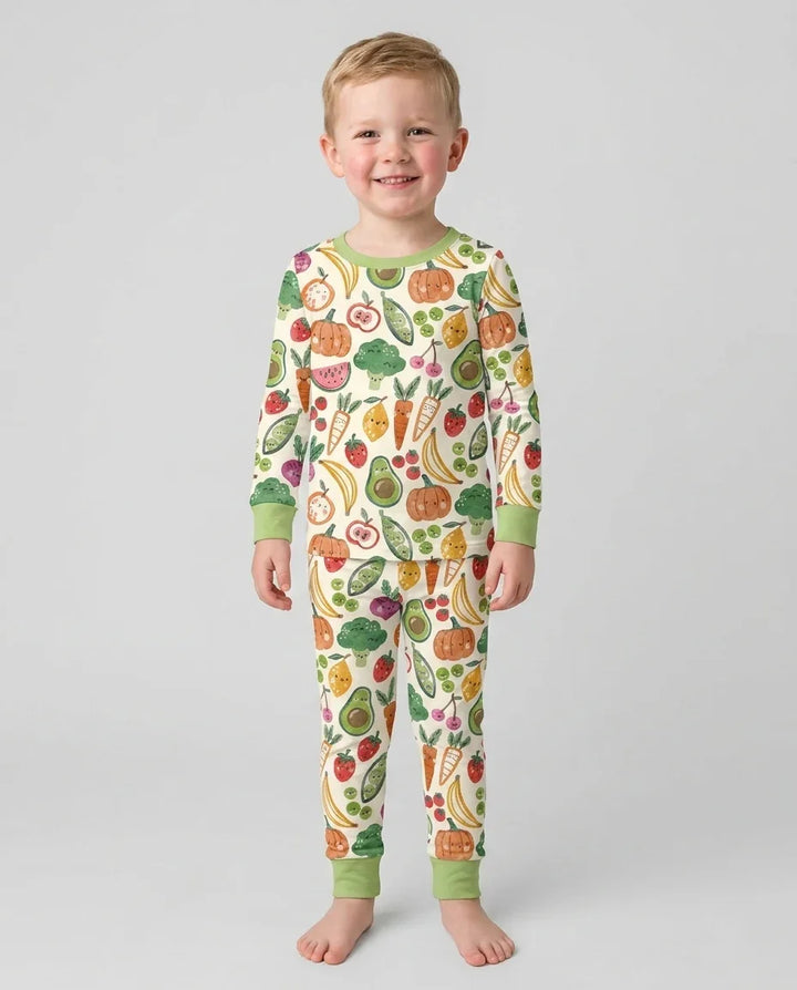 Veggie Friends Family Matching Bamboo Two Piece Long Sleeve Pajama Set