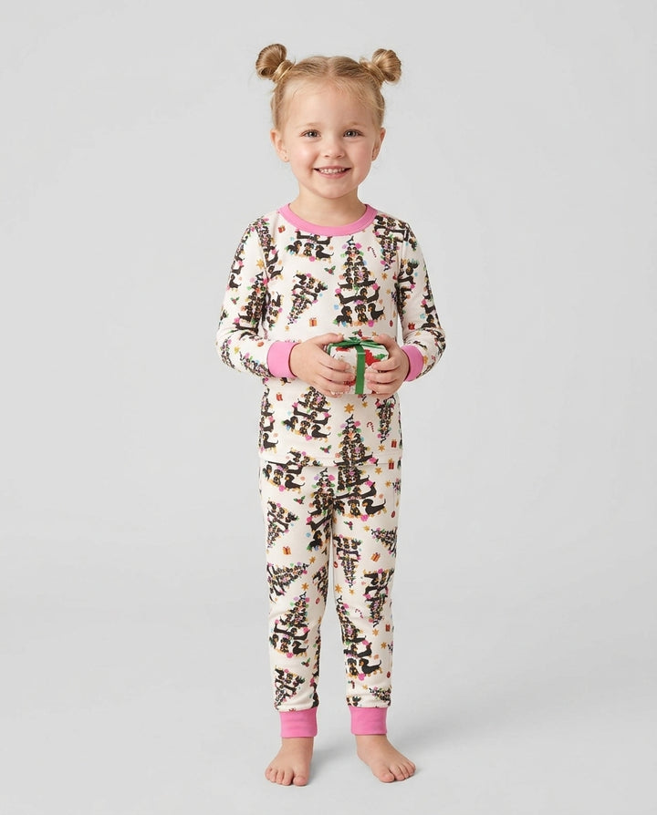 Doxie Christmas Tree Bamboo Two Piece Long Sleeve Pajama Set