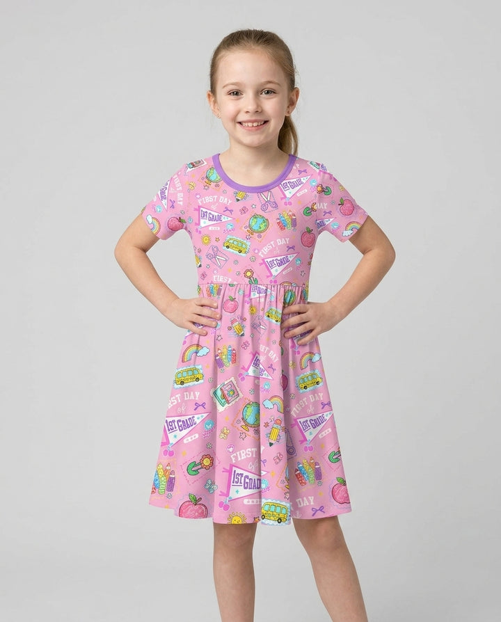 Custom Grade Girls School First Day Bamboo Twirl Dress