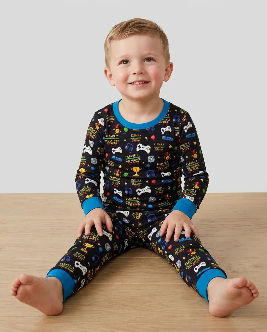 Leveled Up Daddy & Me Matching Bamboo Two Piece Long Sleeve Pajama Set