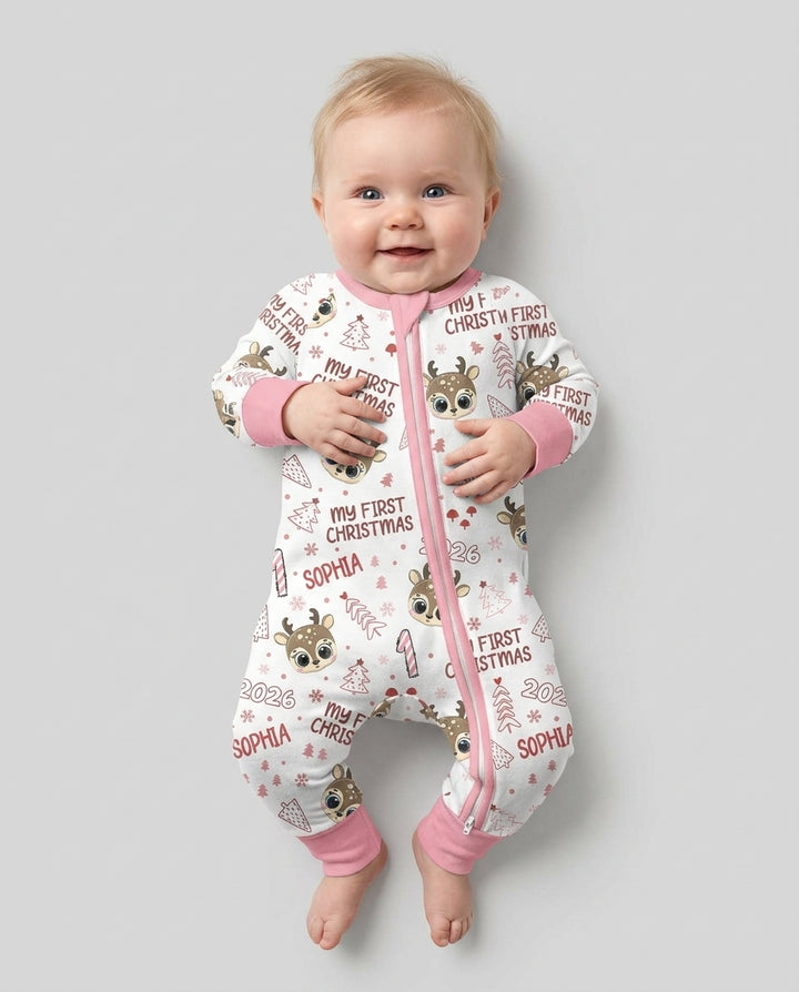 Custom Name Cute Reindeer My First Christmas Bamboo Convertible Zippy