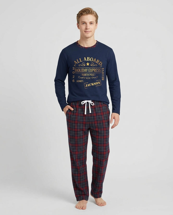 Custom Name North Pole Plaid Bamboo Men's Pajama Set