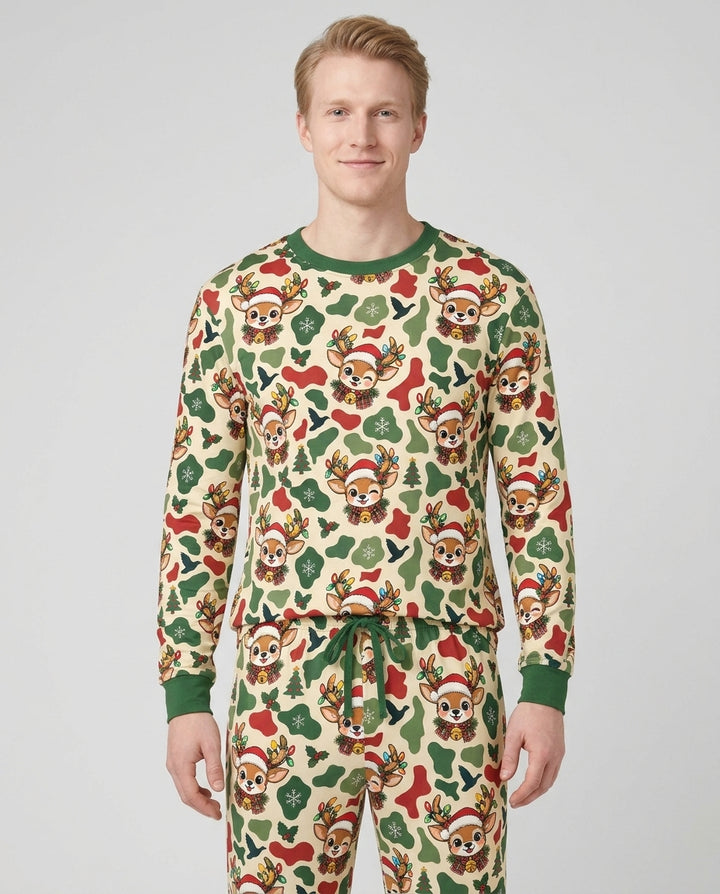 Christmas Deer Hunting Camo Bamboo Men's Pajama Set