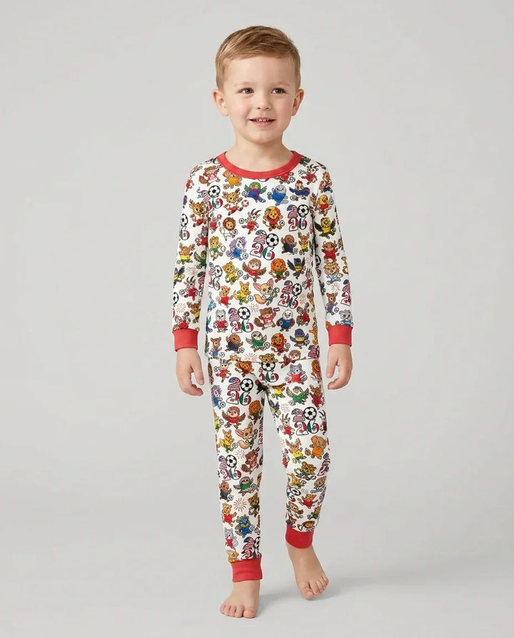 Kawaii Animals Soccer Tour 2026 Family Matching Bamboo Two Piece Long Sleeve Pajama Set