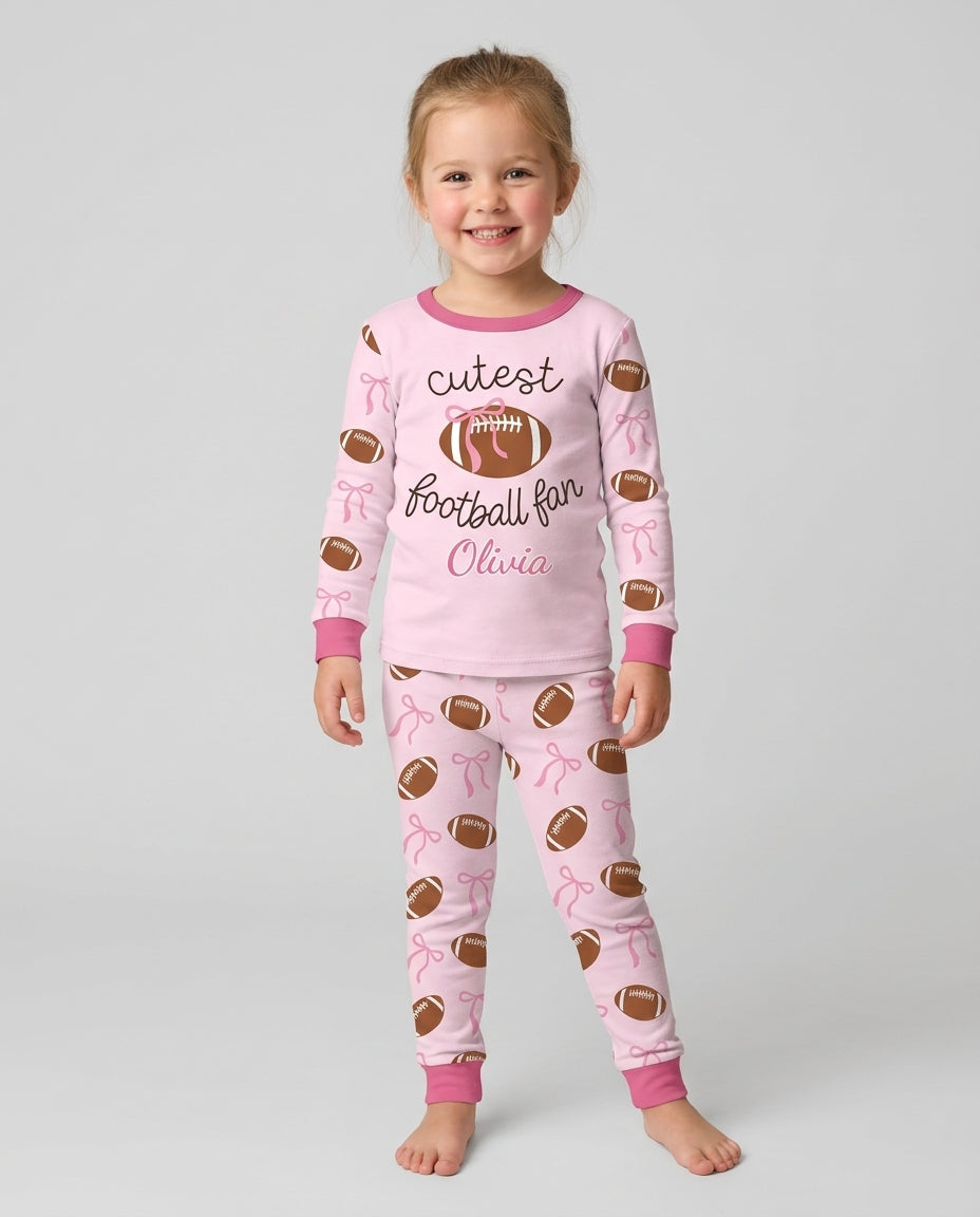 Custom Name Cutest Football Fan Bamboo Two Piece Long Sleeve Pajama Set