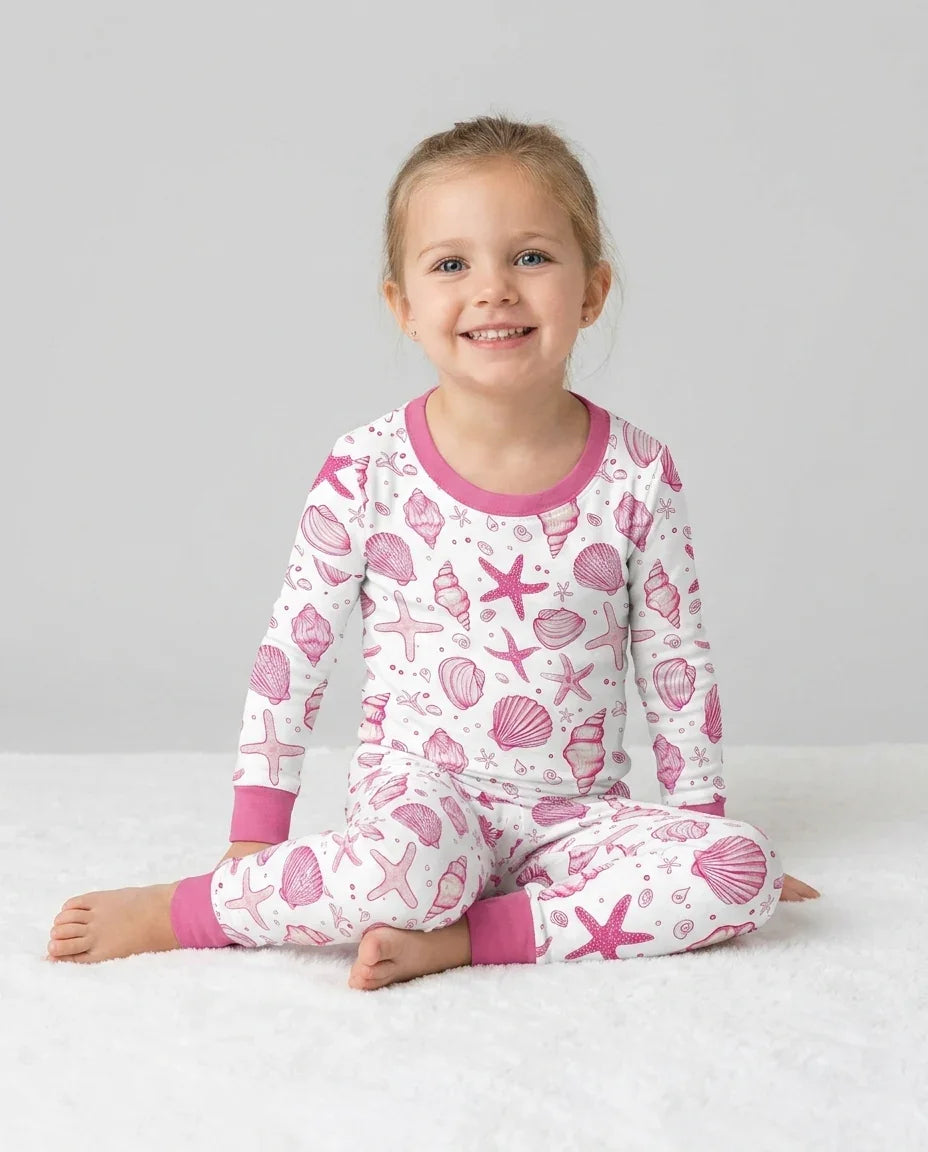 Coastal Charm Family Matching Bamboo Two Piece Long Sleeve Pajama Set