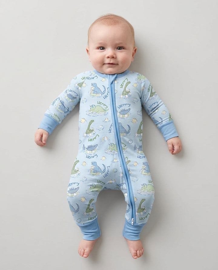 Dinos Swimming Custom Name Bamboo Convertible Zippy
