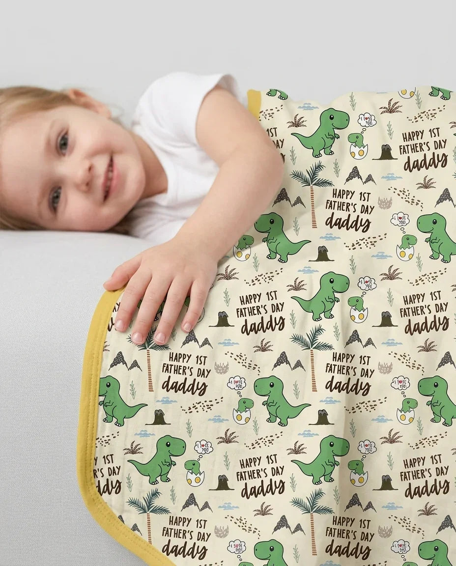 First Father's Day Daddysaurus Bamboo Blanket