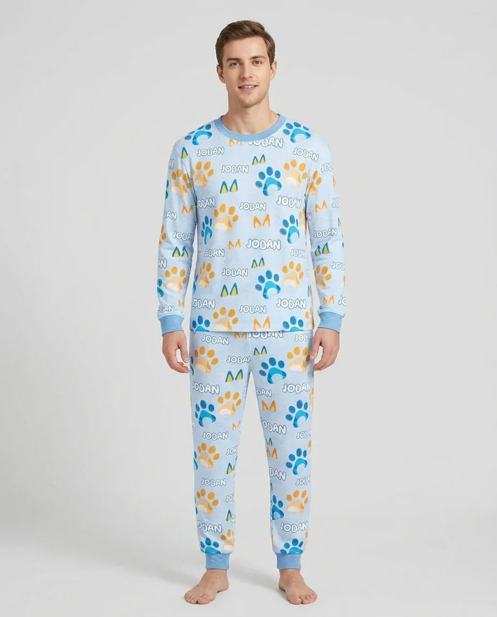 Custom Name Favourite Blue Dog Family Matching Bamboo Men's Pajama Set